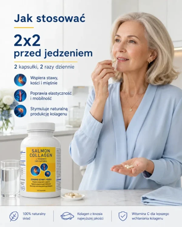 Salmon Collagen 2 pigułki 2 razy dziennie przed jedzeniem