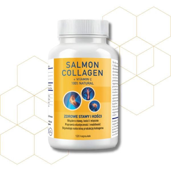 Opakowanie Salmon Collagen na tle grafiki